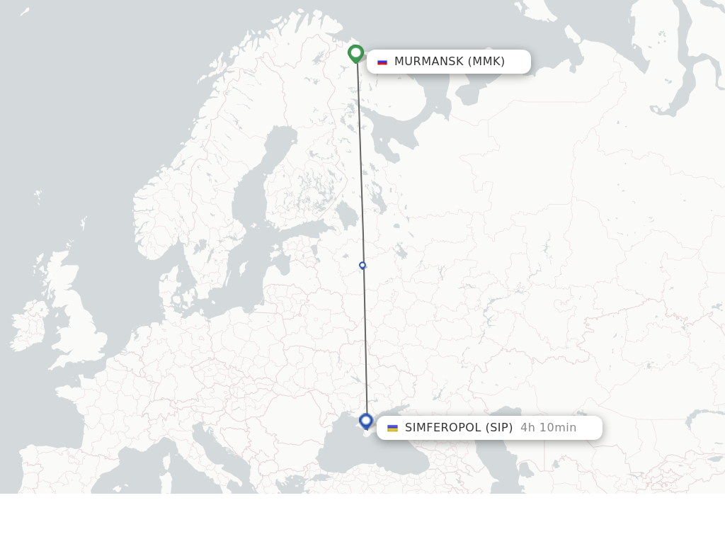 Flights from Murmansk to Simferopol route map