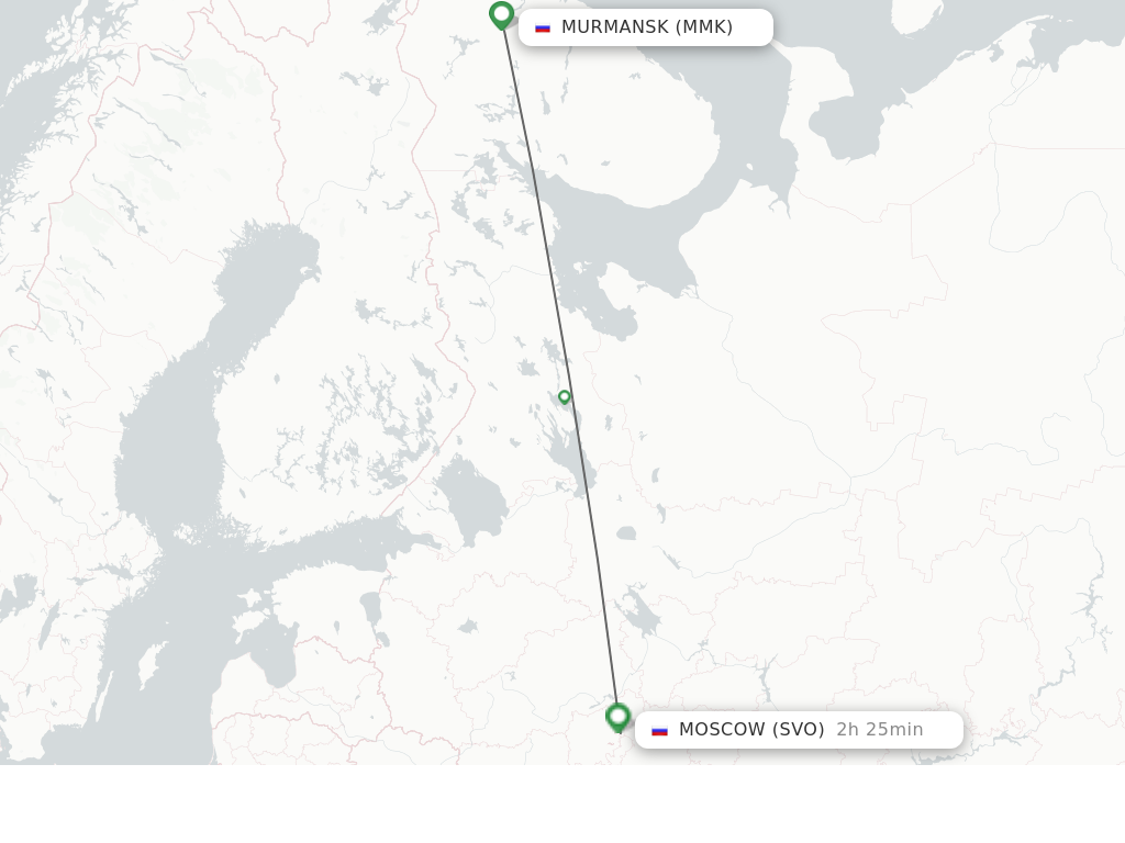 Flights from Murmansk to Moscow route map