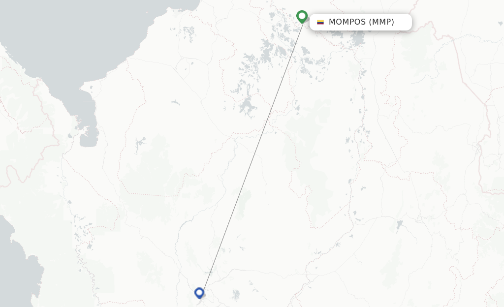 Flights from Mompos to Cartagena route map