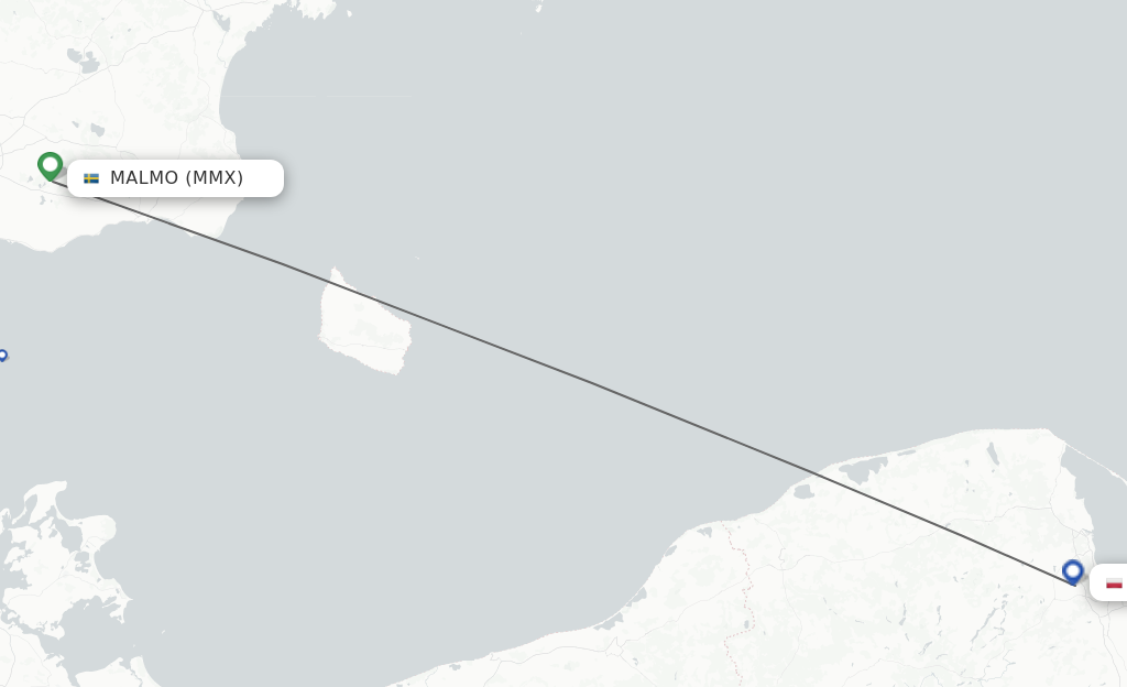 Flights from Malmo to Gdansk route map