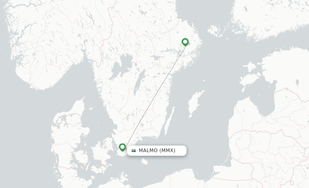 Route map with flights from Malmo with SAS