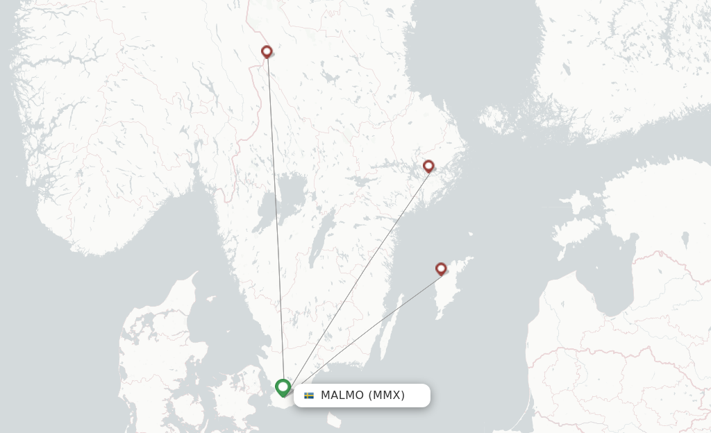 Route map with flights from Malmo with BRA