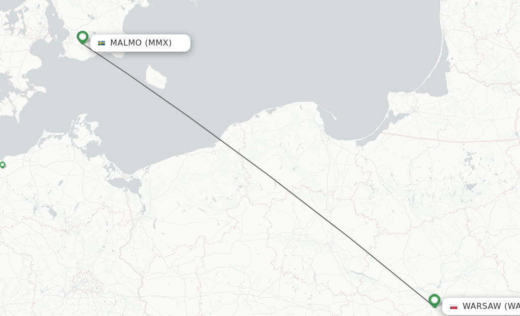 Flights from Malmo to Warsaw route map