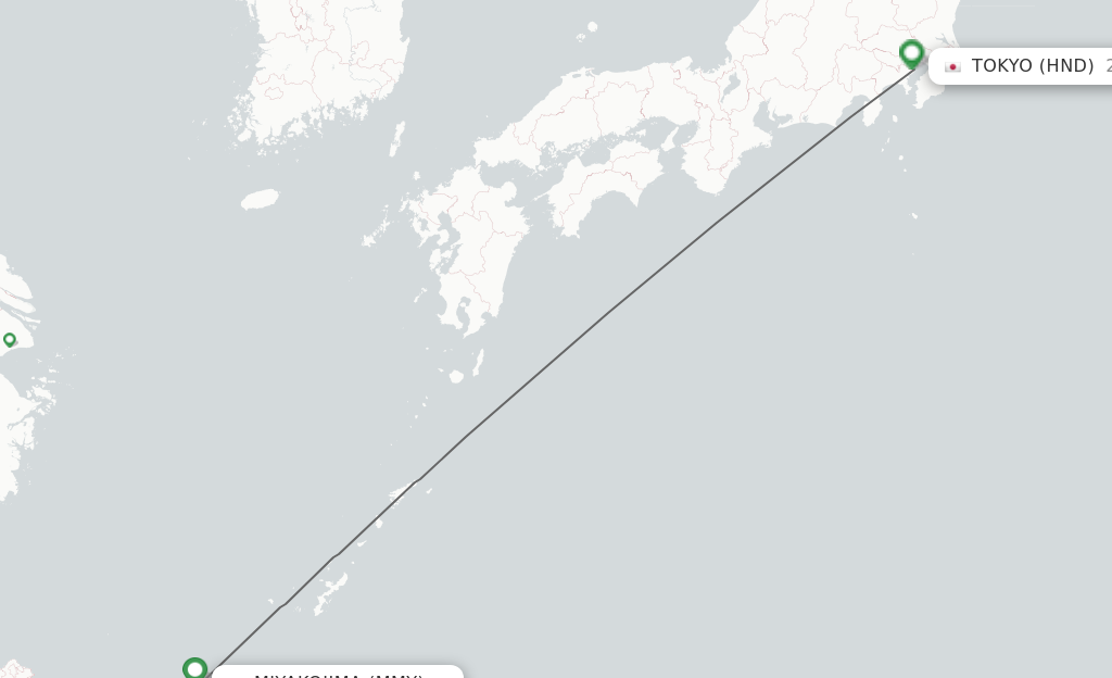Flights from Miyakojima to Tokyo route map