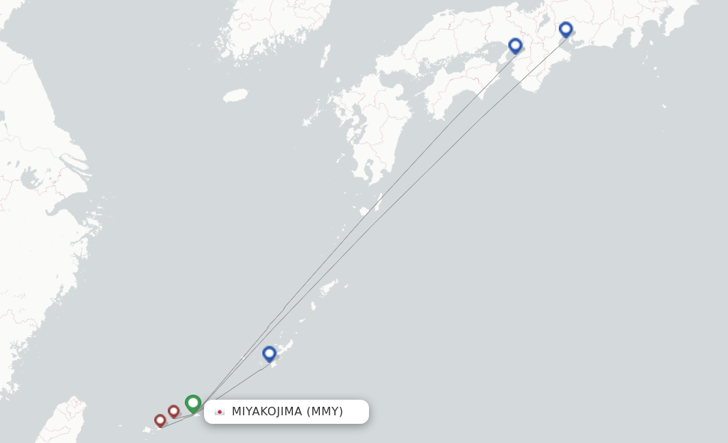 Route map with flights from Miyakojima with Japan Transocean Air