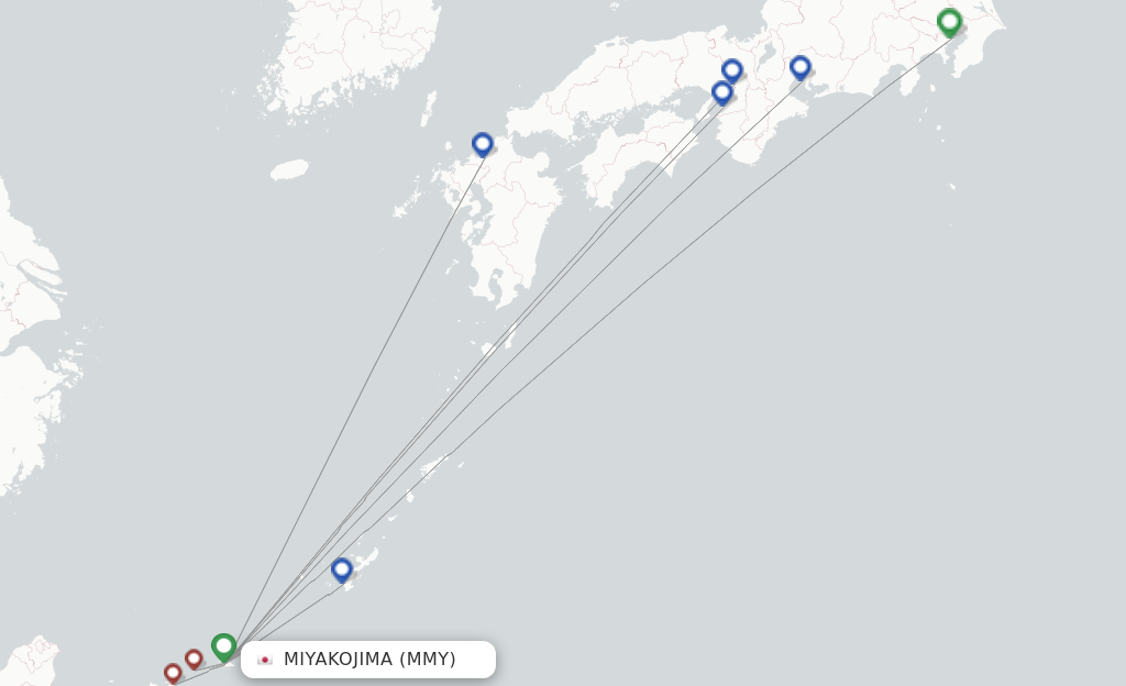 Flights from Miyakojima to Tarama route map
