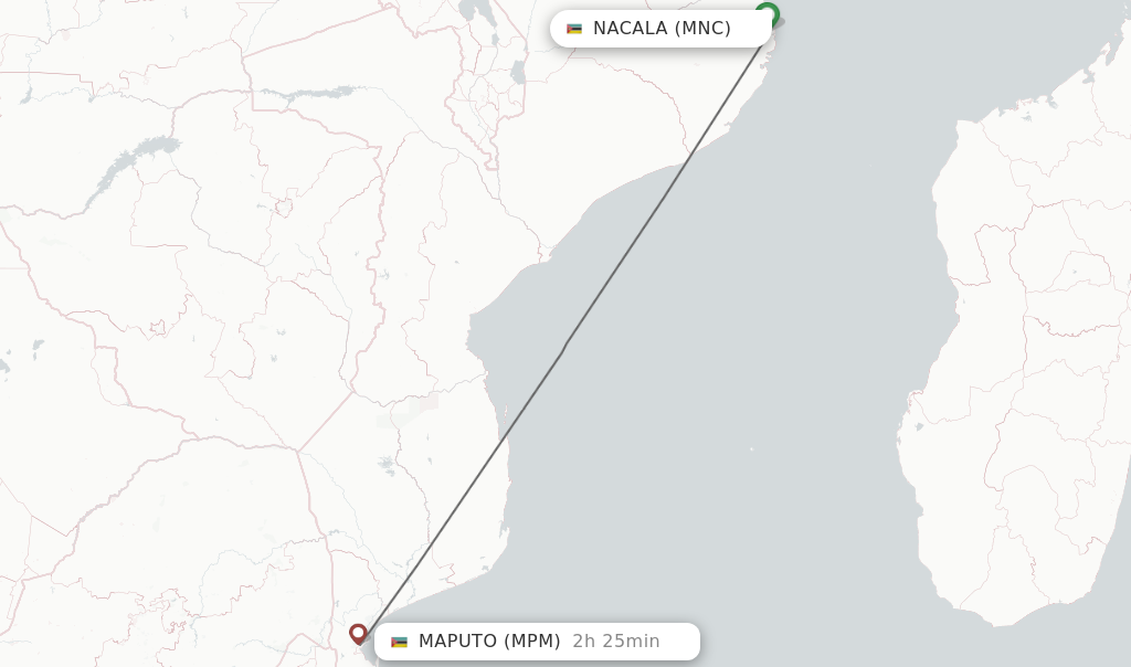 Flights from Nacala to Maputo route map