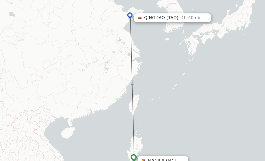 Flights from Manila to Qingdao route map