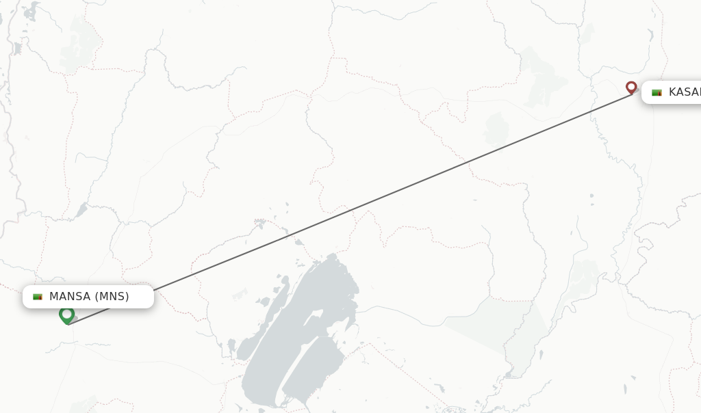 Flights from Mansa to Kasama route map