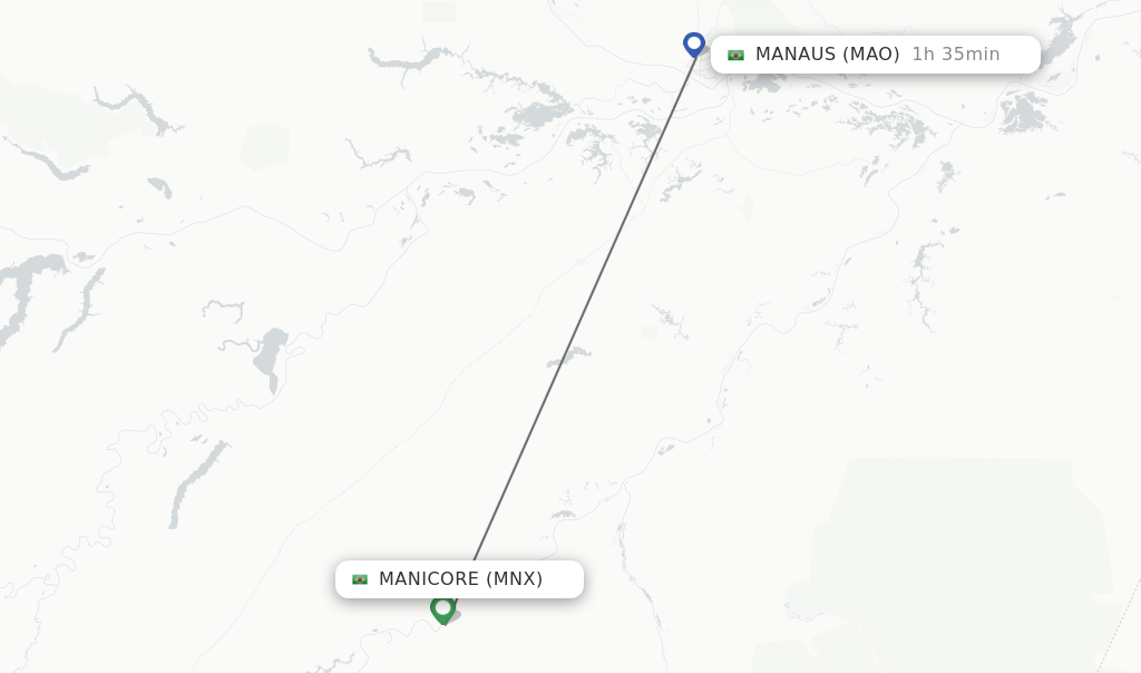 Flights from Manicore to Manaus route map