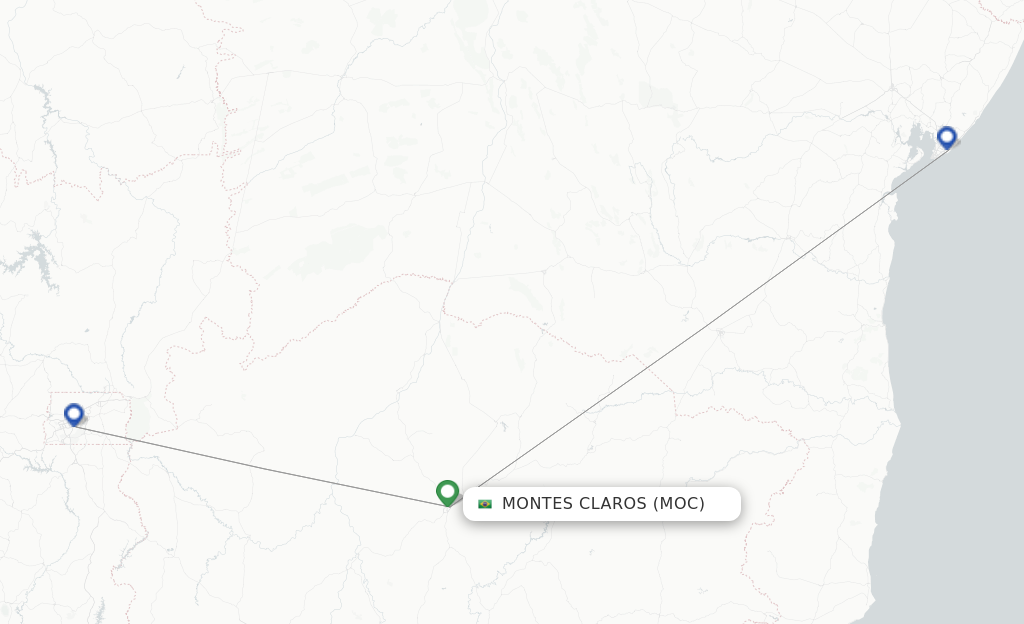 Route map with flights from Montes Claros with Passaredo
