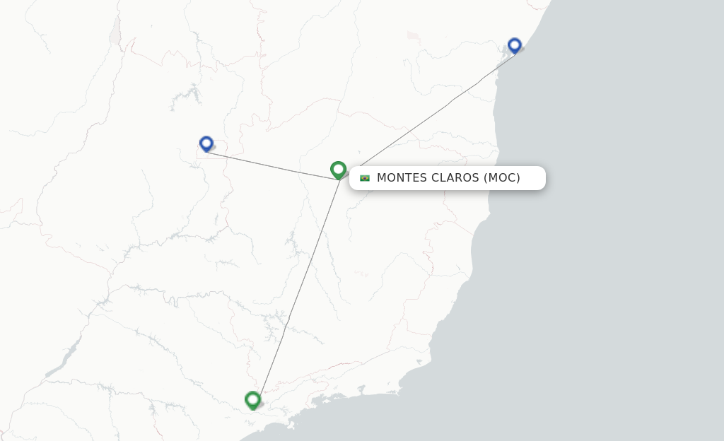 Route map with flights from Montes Claros with Gol