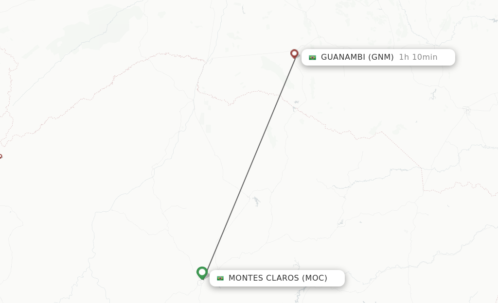 Flights from Montes Claros to Guanambi route map