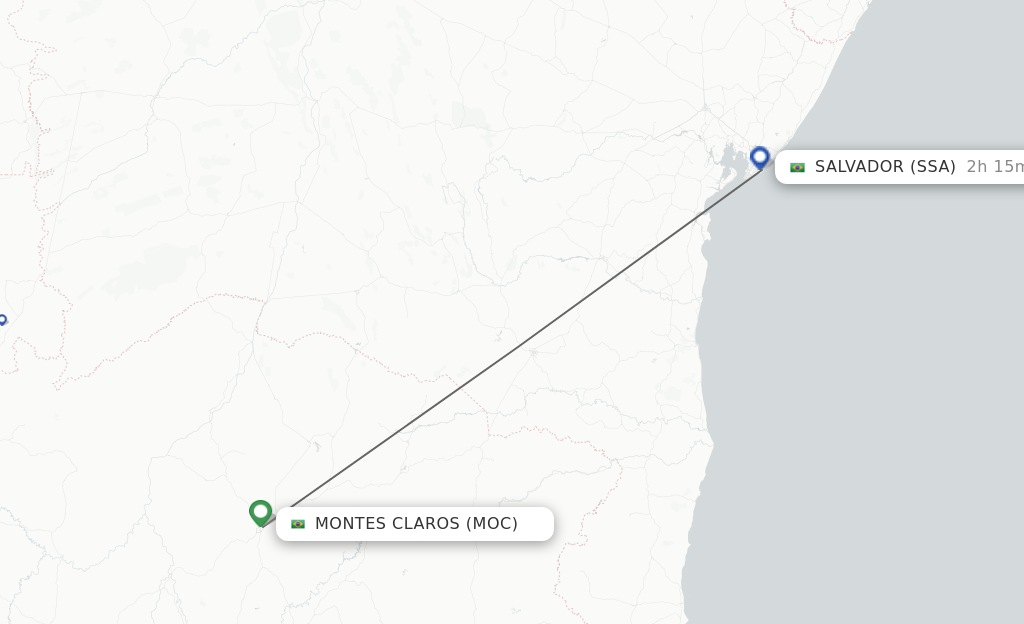 Flights from Montes Claros to Salvador route map