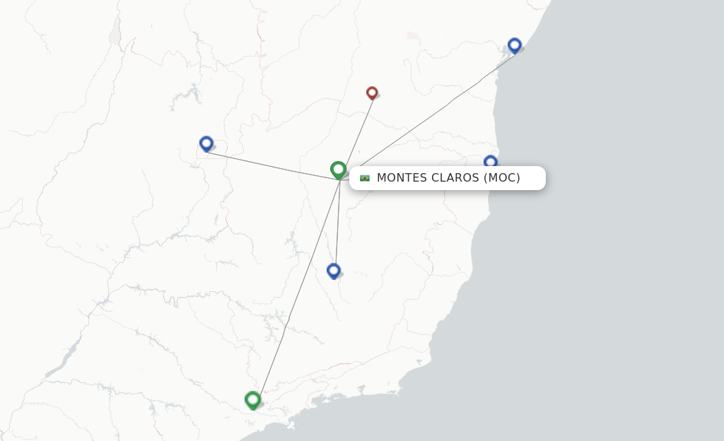 Flights from Montes Claros to Teixeira de Freitas route map