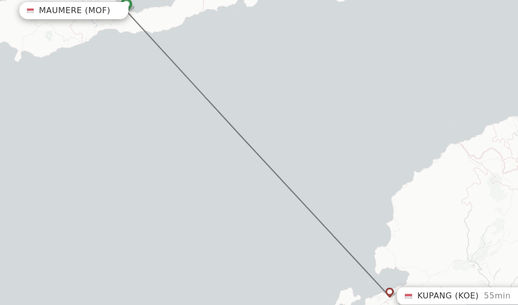 Flights from Maumere to Kupang route map