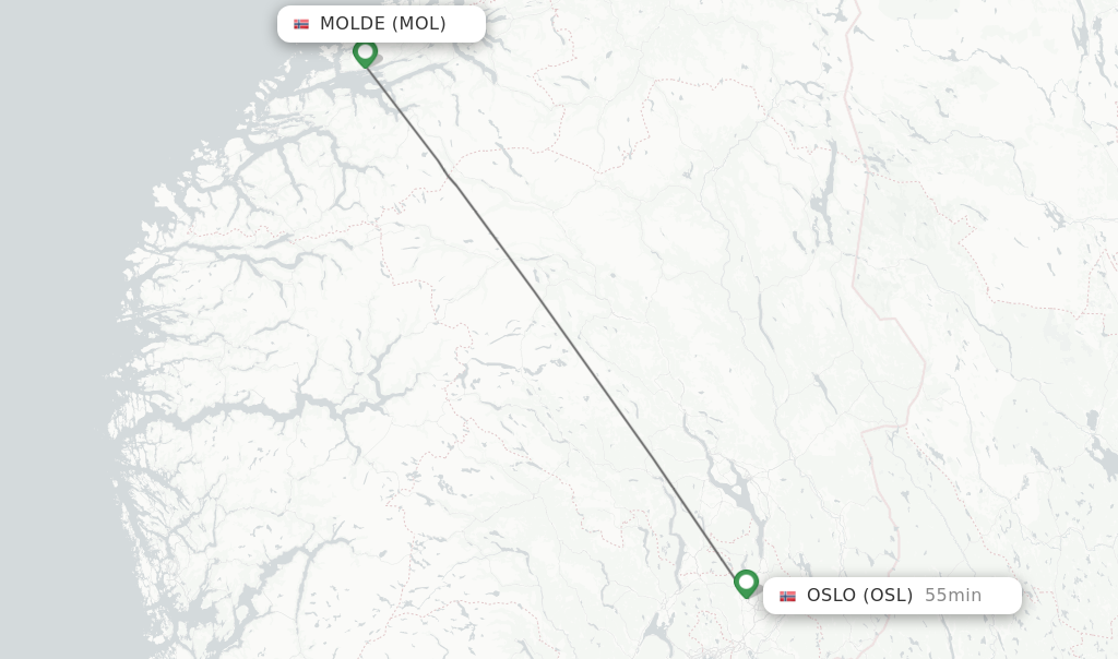 Flights from Molde to Oslo route map