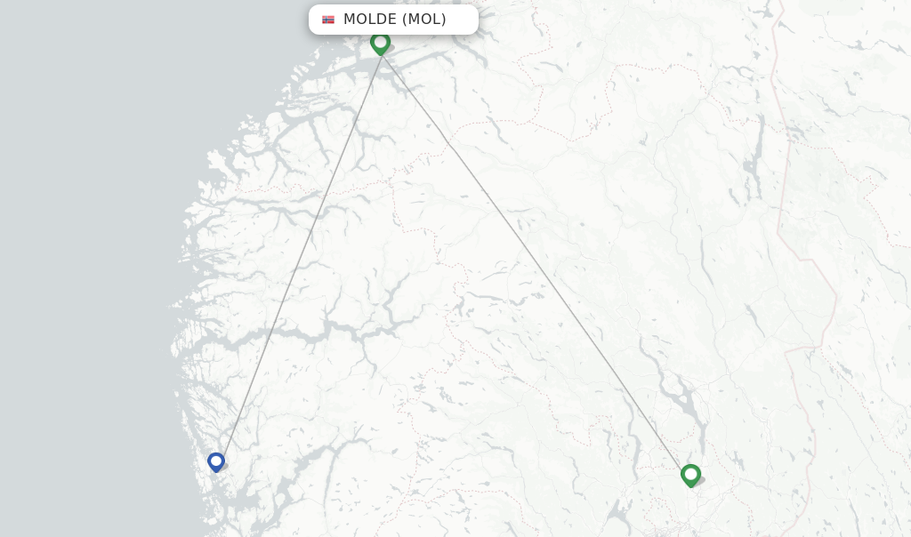 Flights from Molde to Kristiansund route map