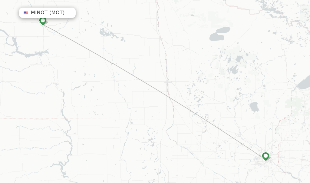 Route map with flights from Minot with Delta