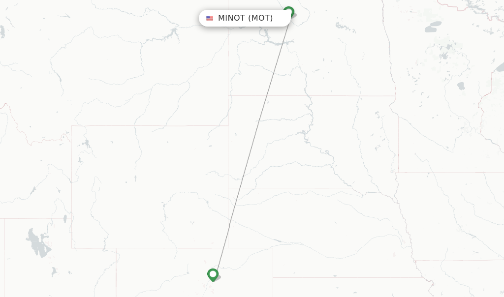 Route map with flights from Minot with United