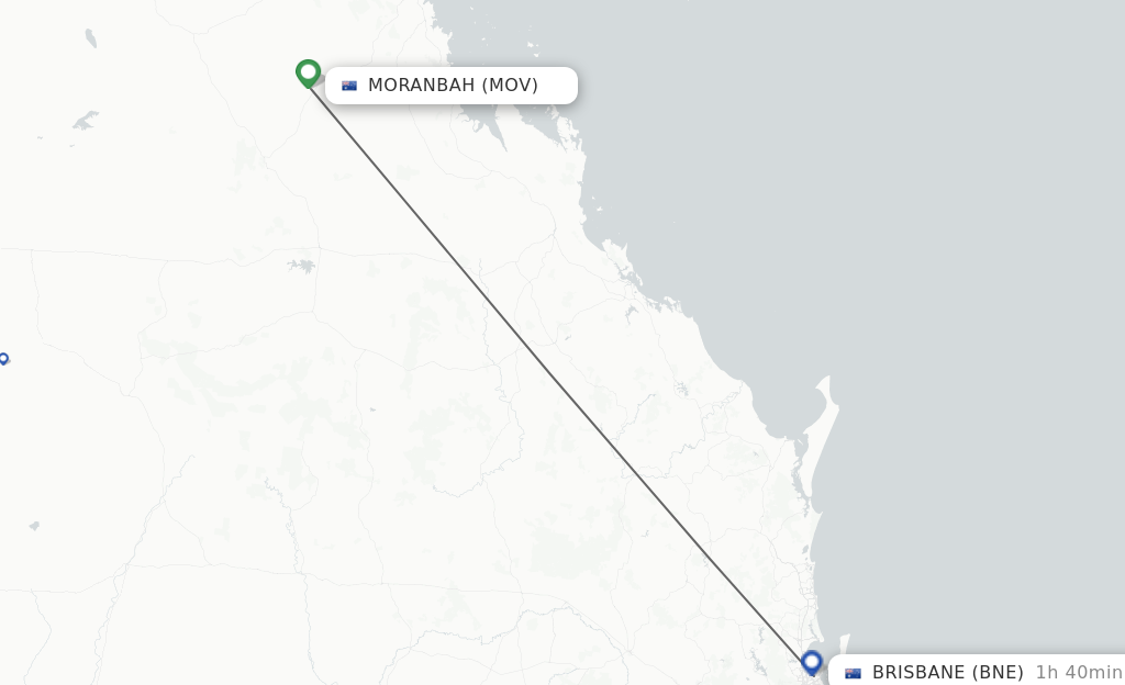 Flights from Moranbah to Brisbane route map