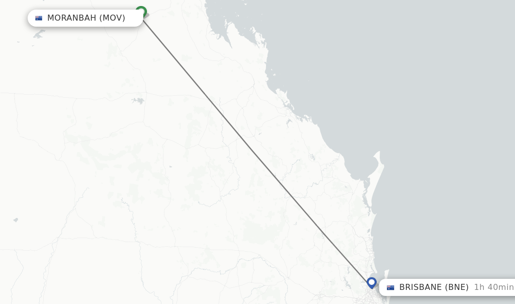 Flights from Moranbah to Brisbane route map