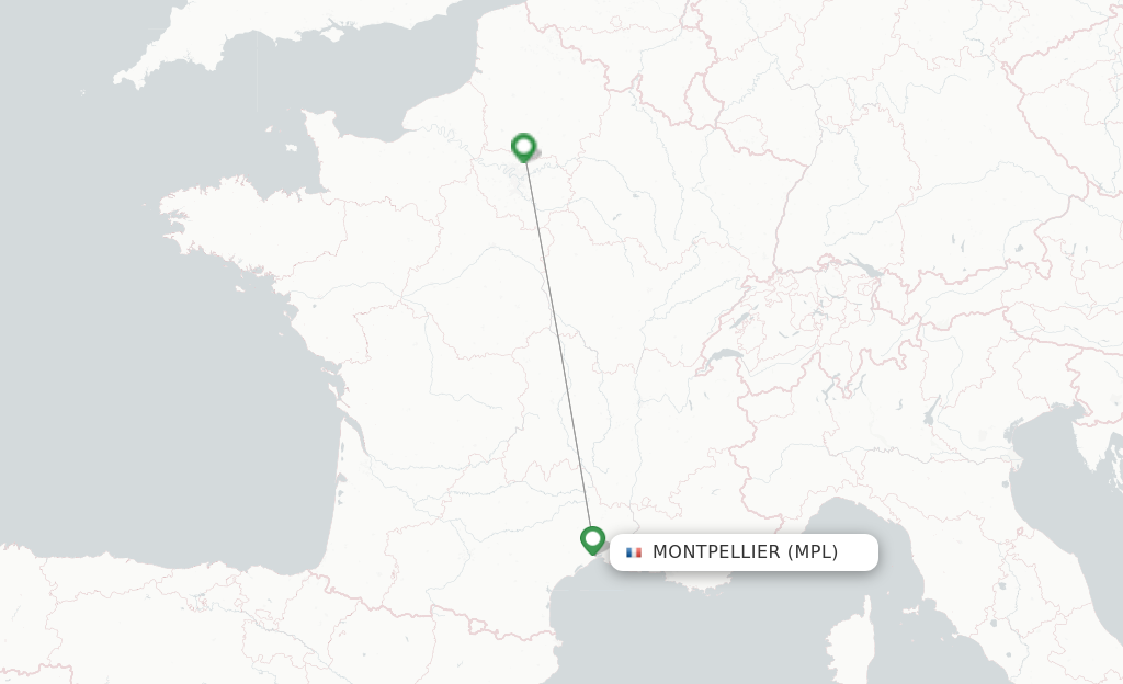Route map with flights from Montpellier with Air France
