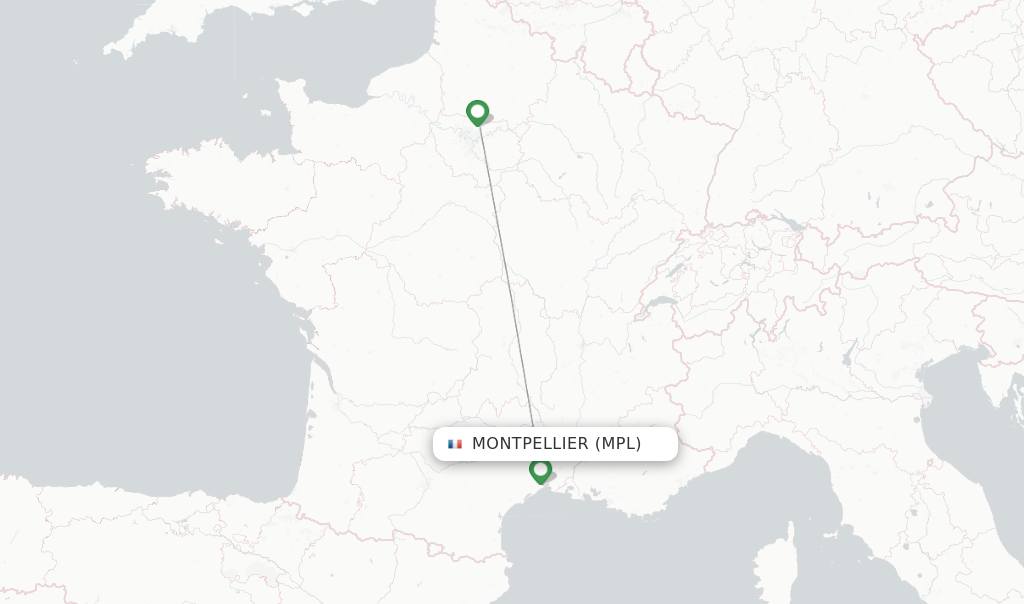 Route map with flights from Montpellier with Air France