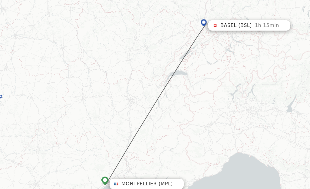 Flights from Montpellier to Basel route map