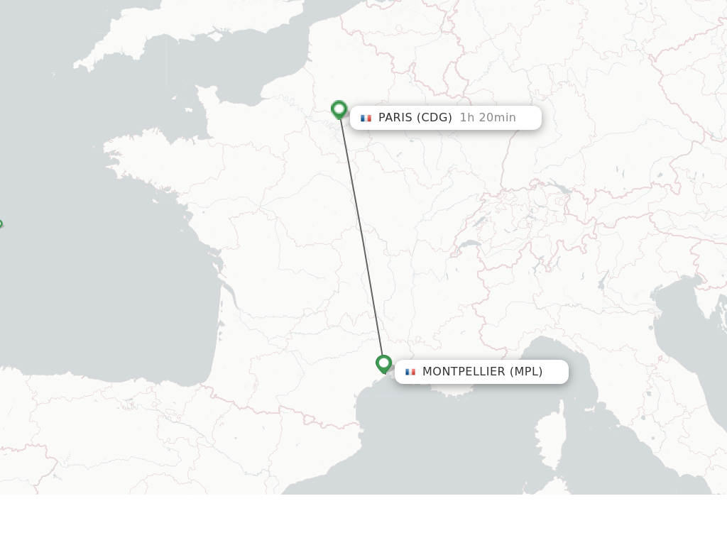 Flights from Montpellier to Paris route map