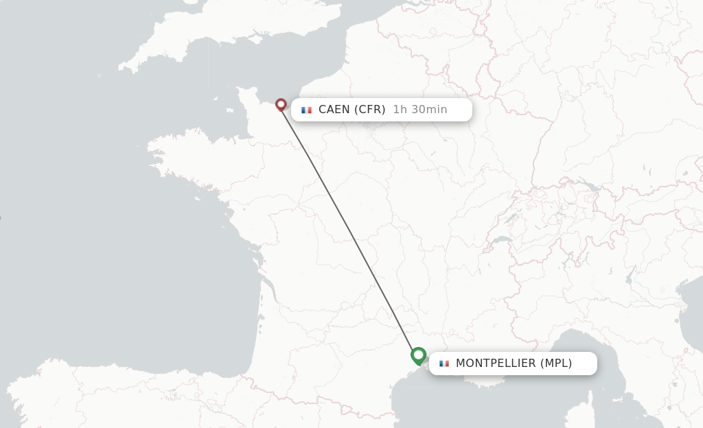 Flights from Montpellier to Caen route map