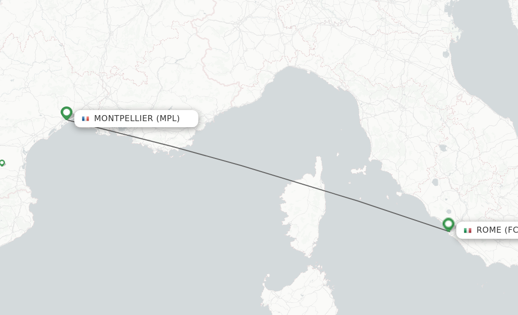 Flights from Montpellier to Rome route map