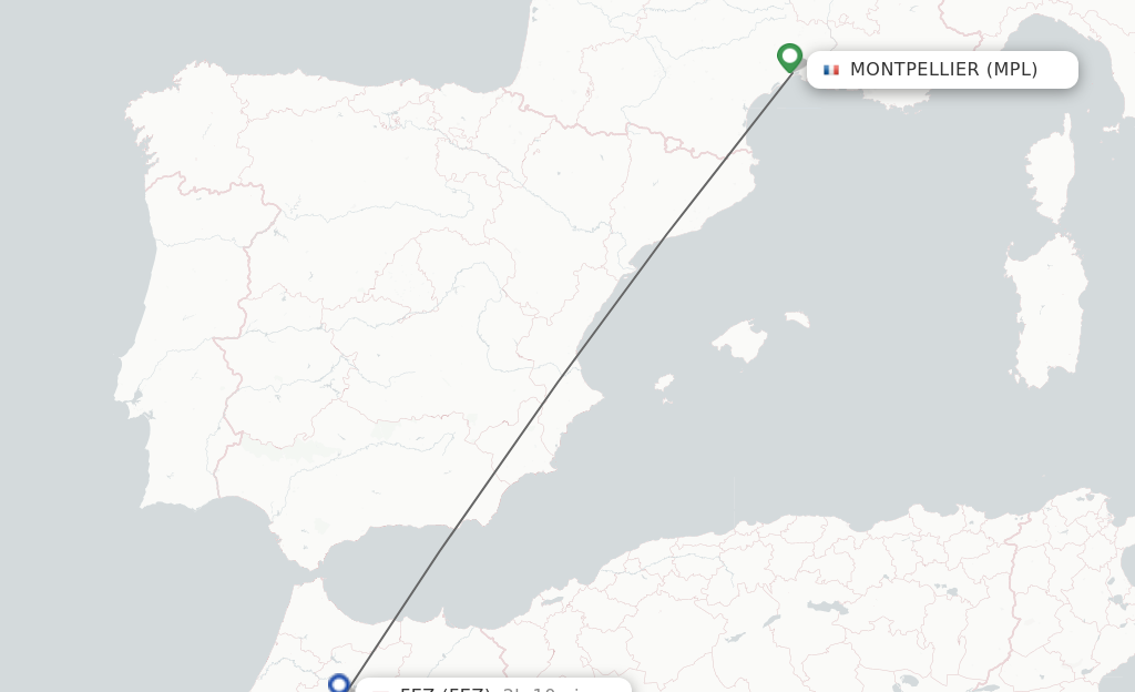 Flights from Montpellier to Fez route map