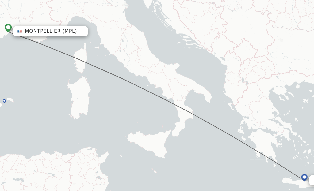 Flights from Montpellier to Heraklion route map