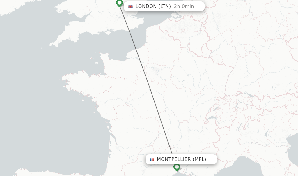 Flights from Montpellier to London route map