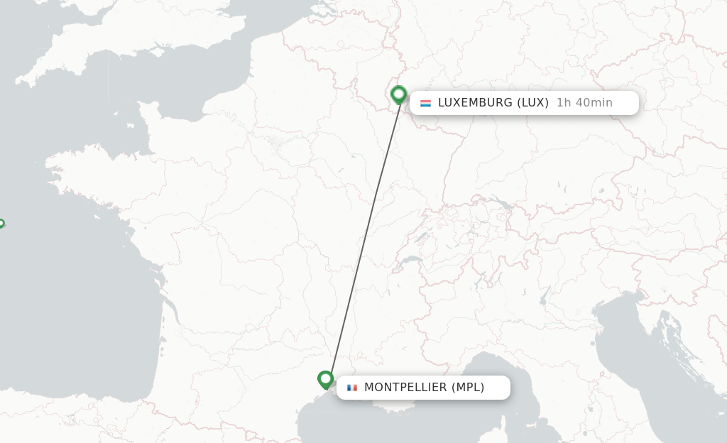 Flights from Montpellier to Luxemburg route map