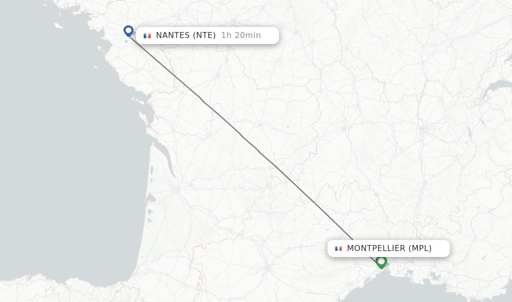 Flights from Montpellier to Nantes route map