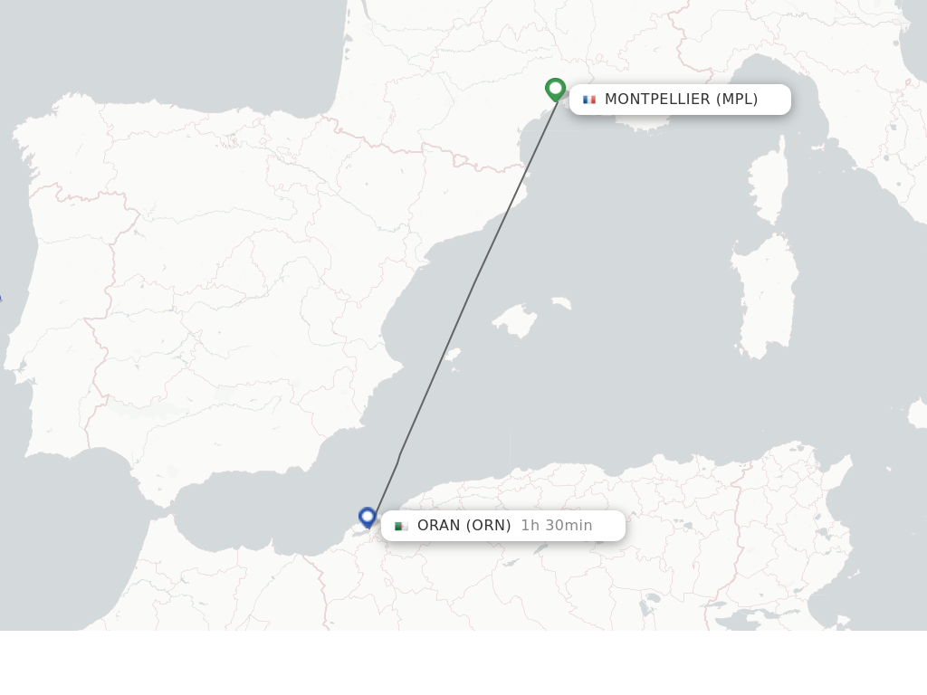 Flights from Montpellier to Oran route map