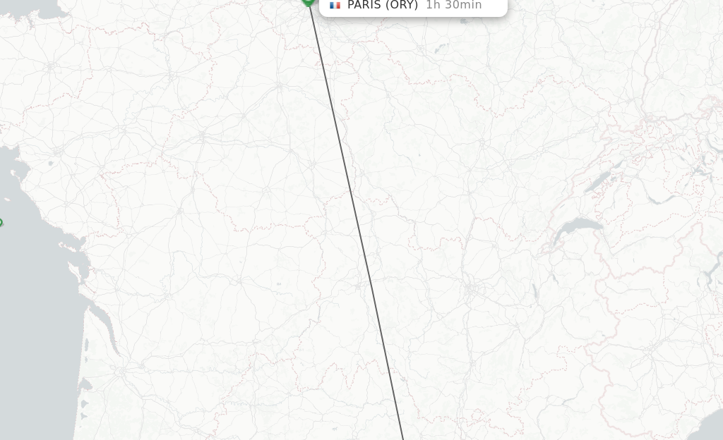 Flights from Montpellier to Paris route map