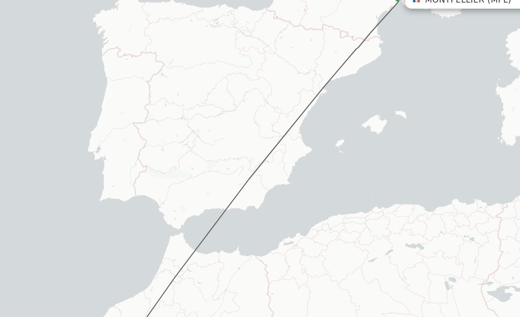 Flights from Montpellier to Marrakech route map