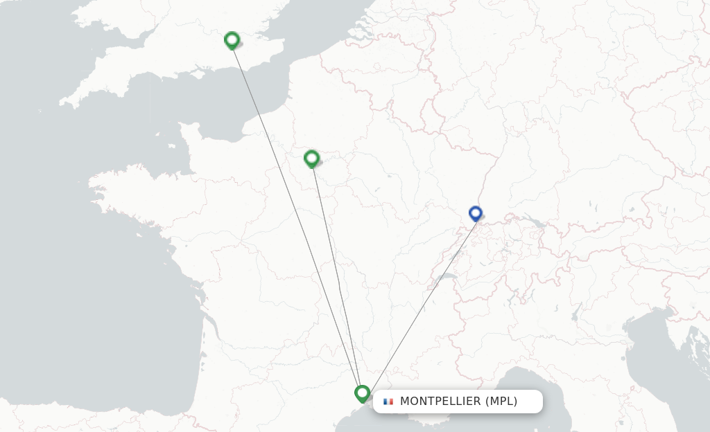 Route map with flights from Montpellier with easyJet