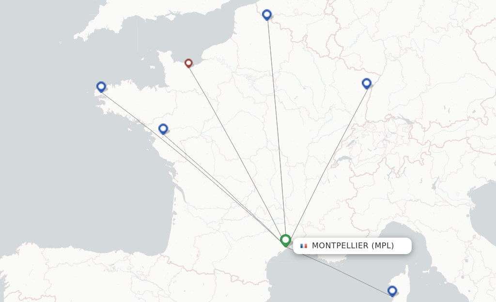 Route map with flights from Montpellier with Volotea