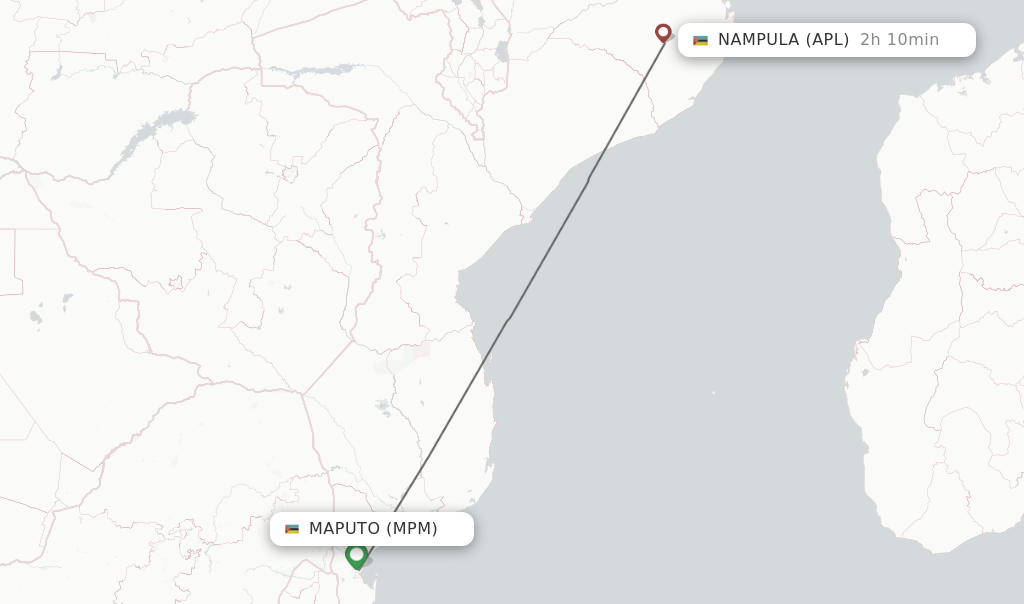 Flights from Maputo to Nampula route map