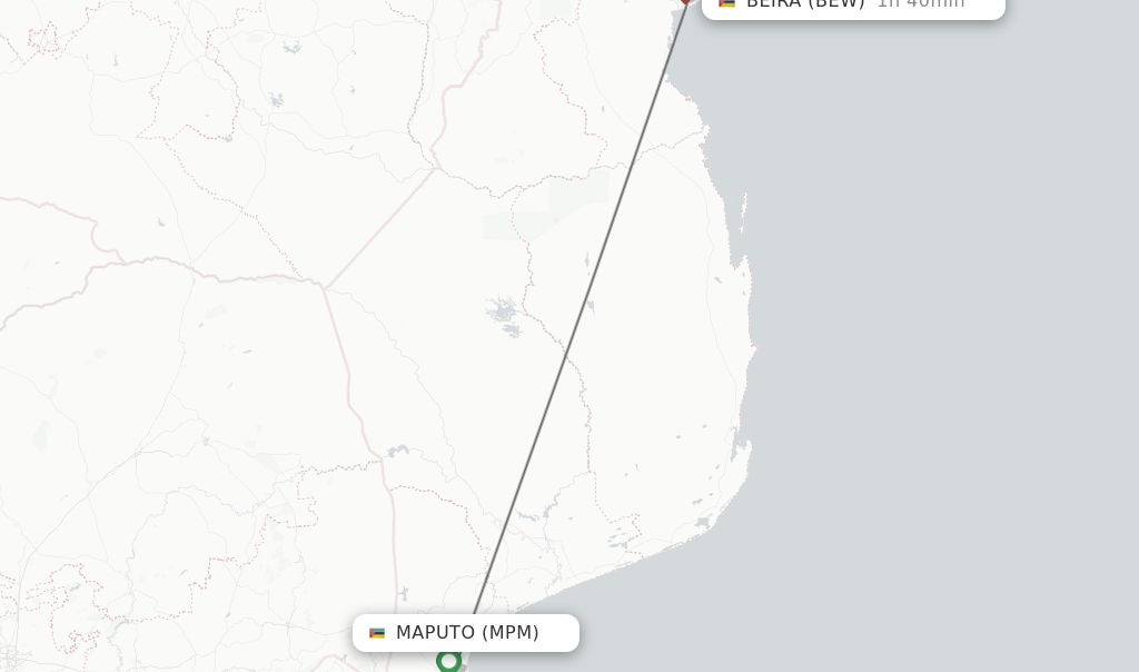 Flights from Maputo to Beira route map