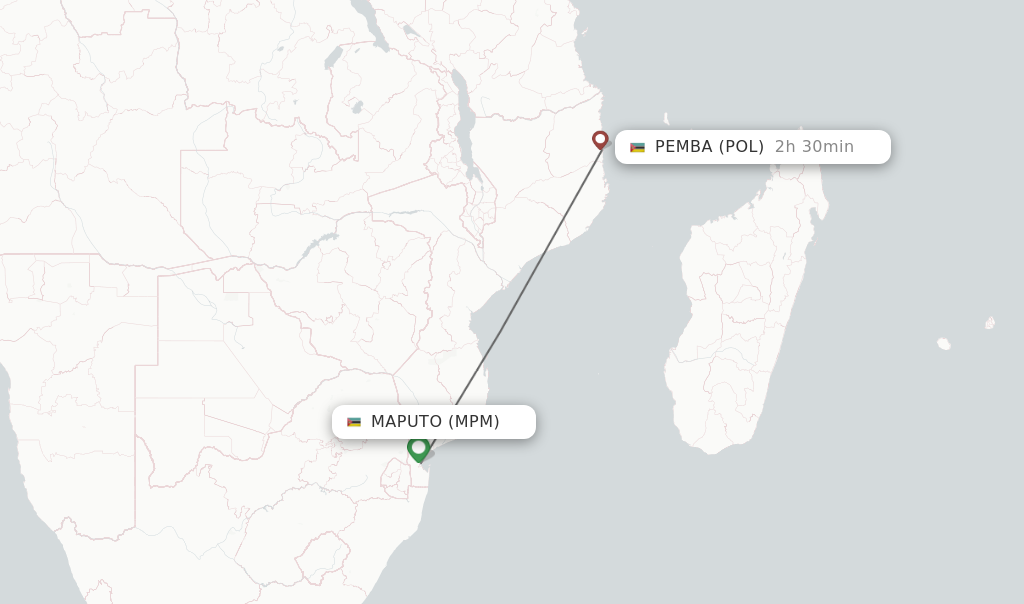 Flights from Maputo to Pemba route map