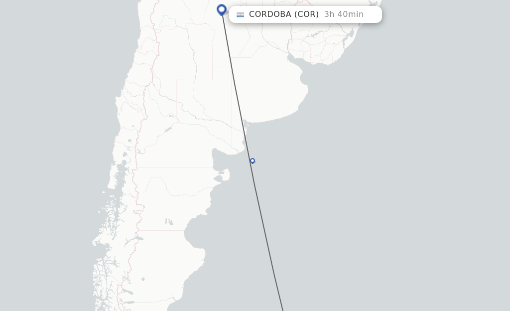 Flights from Mount Pleasant to Cordoba route map