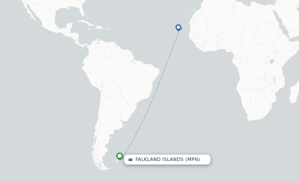 Route map with flights from Mount Pleasant with Royal Air Force