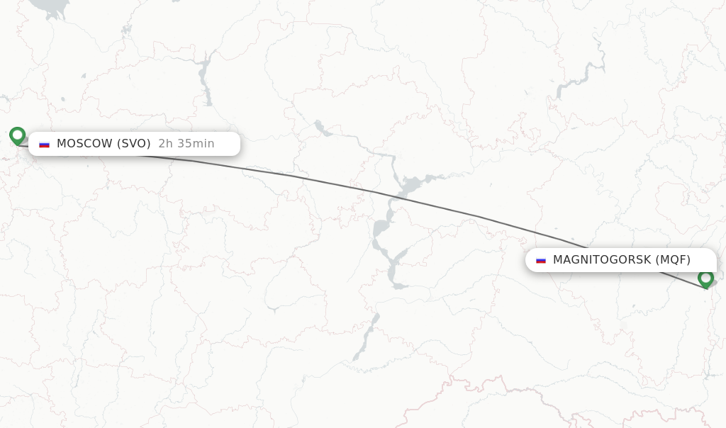 Flights from Magnitogorsk to Moscow route map