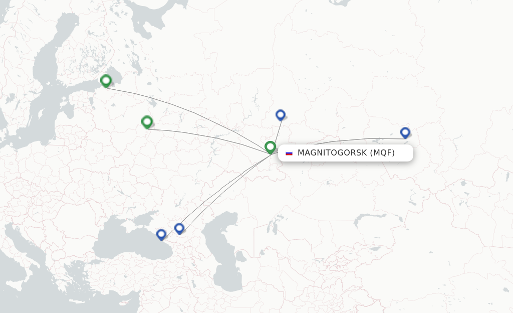 Flights from Magnitogorsk to Dushanbe route map