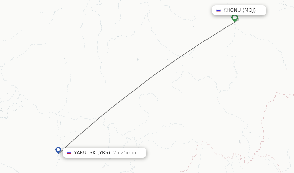 Flights from Khonu to Yakutsk route map